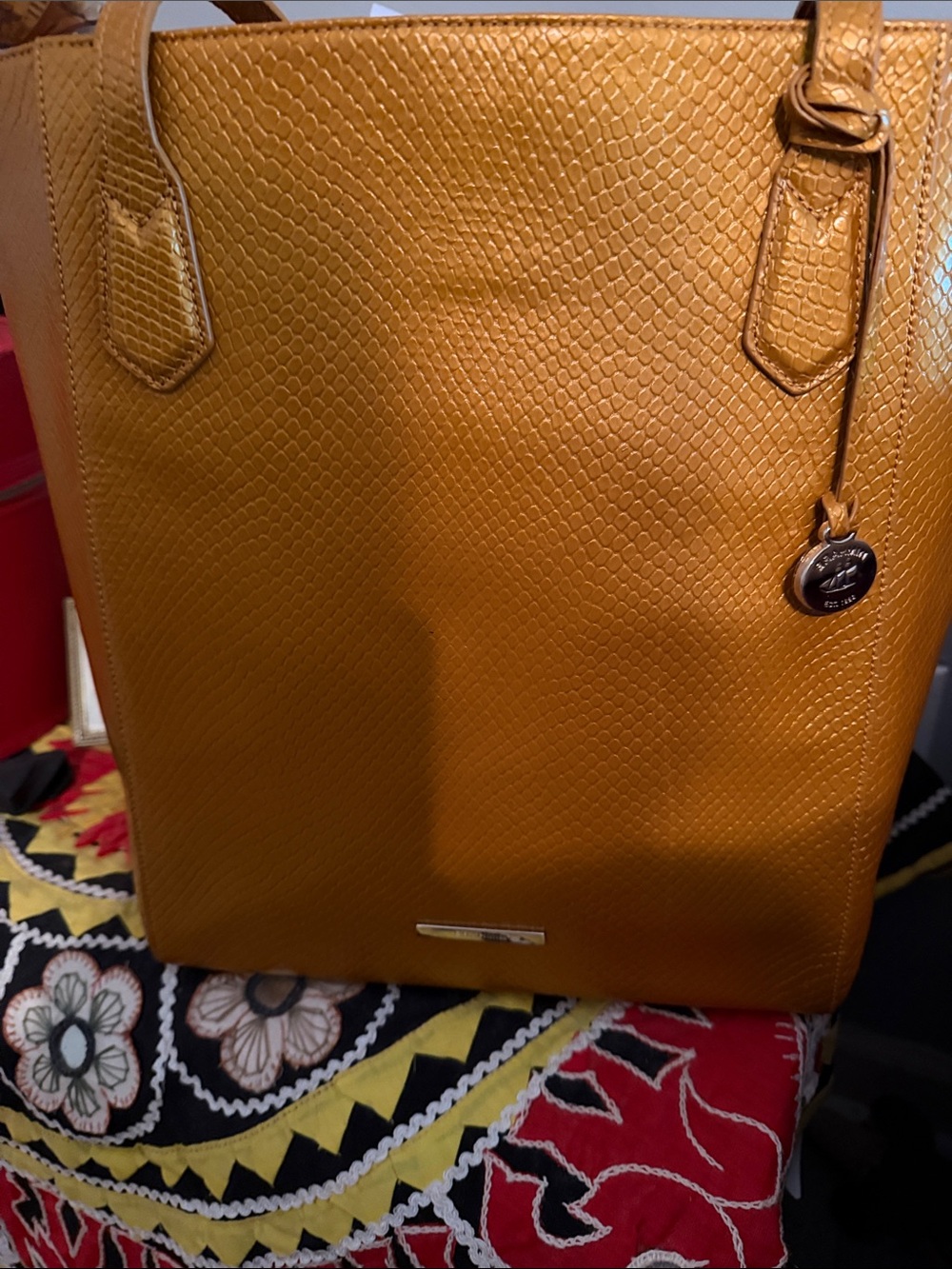 Brahmin Mustard Yellow /Orange Textured Tote with Hang Tag - Picture 12 of 12